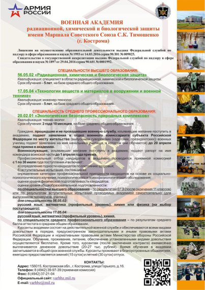 Приём в ВА РХБЗ.